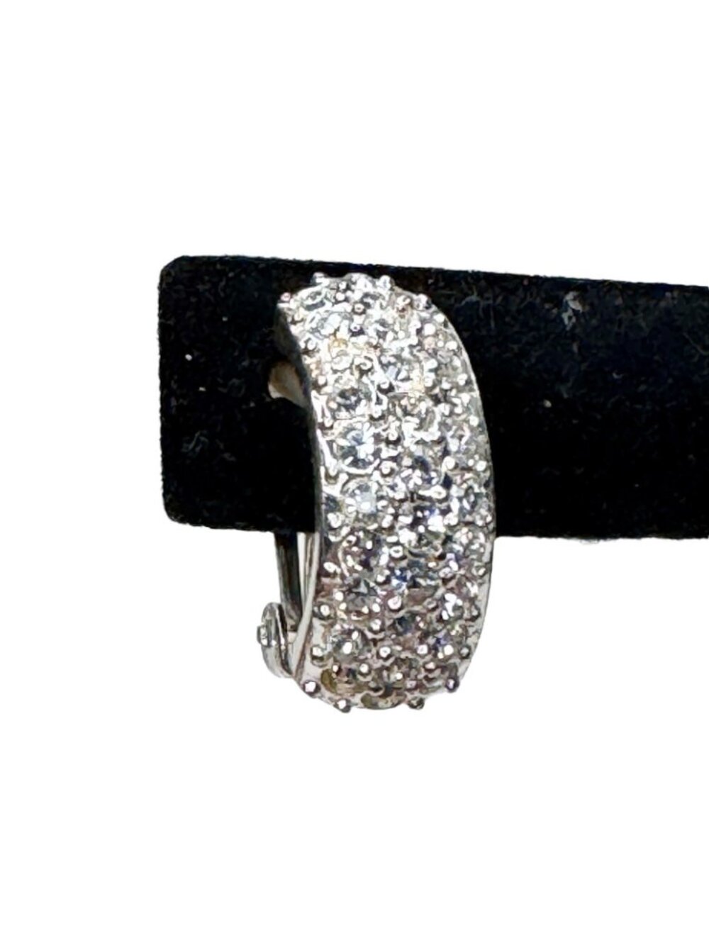 Vintage Rhinestone Pave Clip On Earrings Huggie Silver Tone Signed Roman - Picture 2 of 9